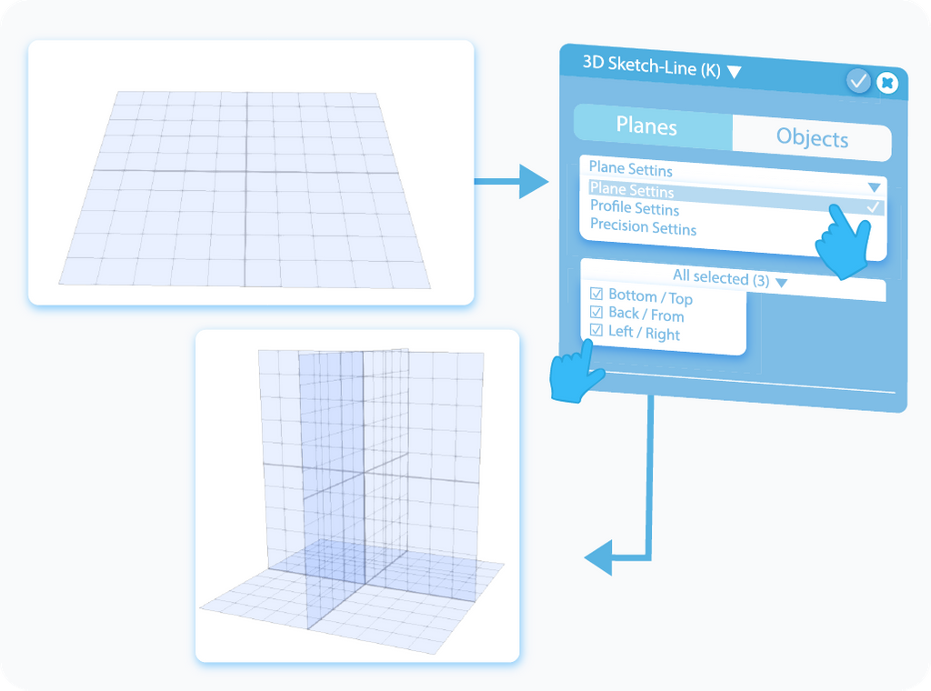 Toggle to select Planes on which you can draw in 3D Sketch